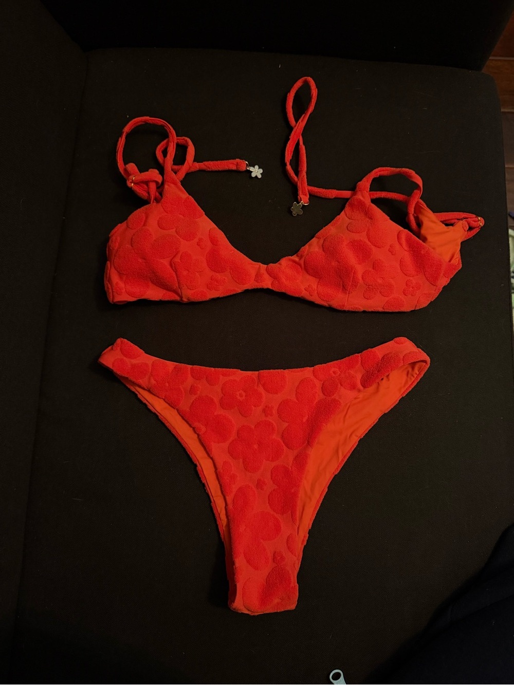Blackbough Bright Red Floral Textured Bikini